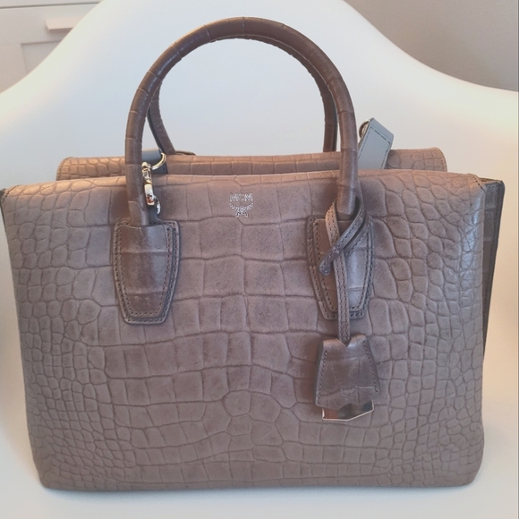 MCM Milla Medium Crocodile-Embossed Tote Bag - Picture 1 of 9